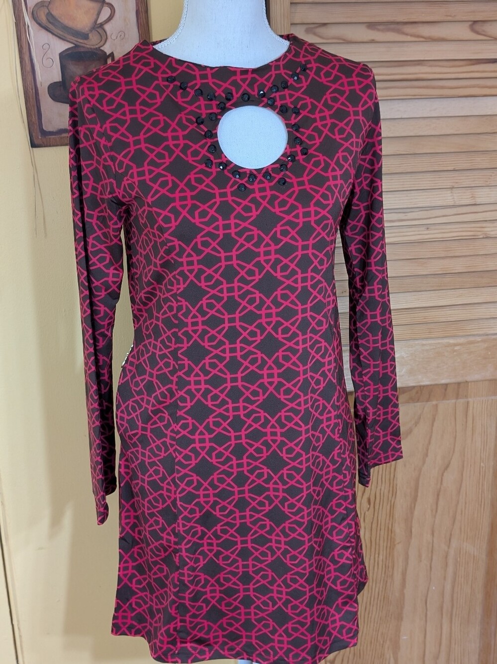 Tracy Negoshian PINK/BROWN Shift Dress Embellished Keyhole XS